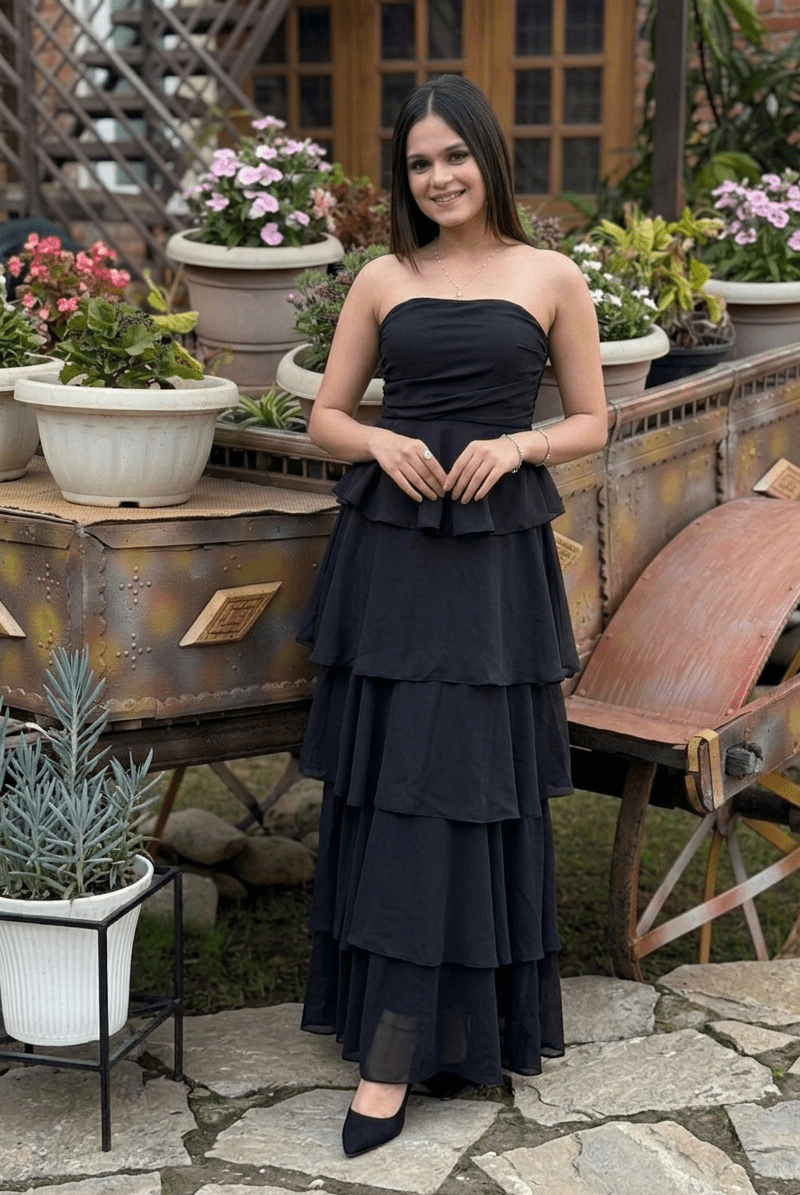 Black Strapless Tiered Maxi Dress | Flowy Party Dress | Kadambarie Kadambarie | By Jiya Lal Kapoor & Grandson Black Strapless Tiered Maxi Dress | Flowy Party Dress | Kadambarie Kadambarie | By Jiya Lal Kapoor & Grandson