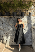 Black Bow Front Tiered Midi Dress | Kadambarie - Kadambarie | By Jiya Lal Kapoor & Grandson