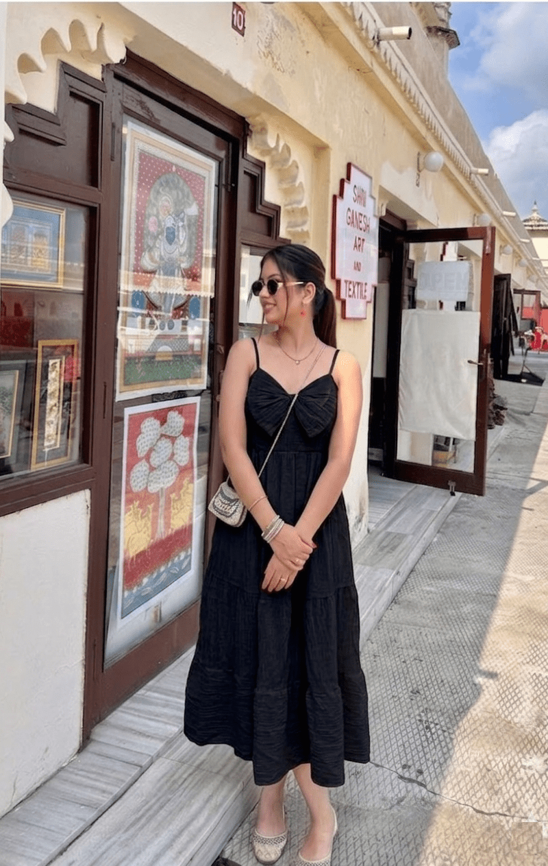 Black Bow Front Tiered Midi Dress | Kadambarie