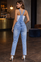Denim Dungaree Jumpsuit with Embroidered Detail