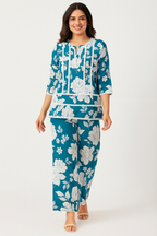 Blue Floral Printed Kurta Set with Straight Pants