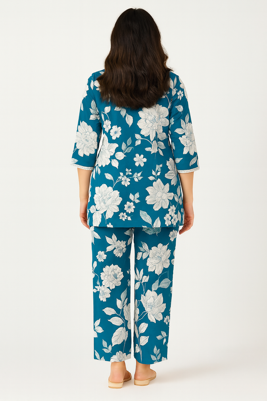 Blue Floral Printed Kurta Set with Straight Pants