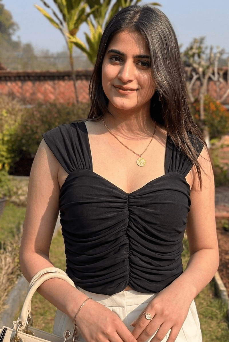 Black ruched crop top women India Kadambarie