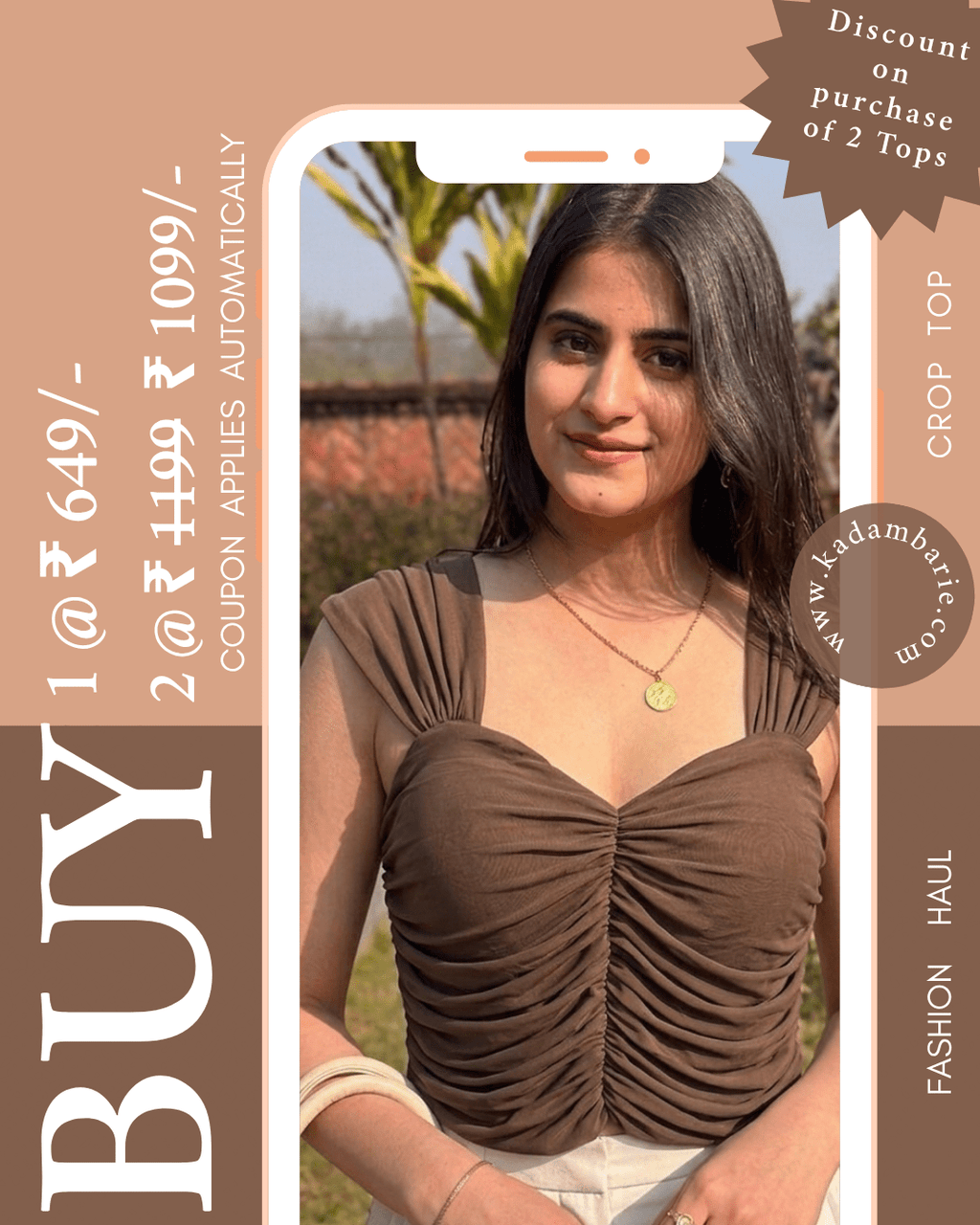 Coffee Brown Padded Sweetheart Crop Top | Strappy Top | Kadambarie - Kadambarie | By Jiya Lal Kapoor & Grandson