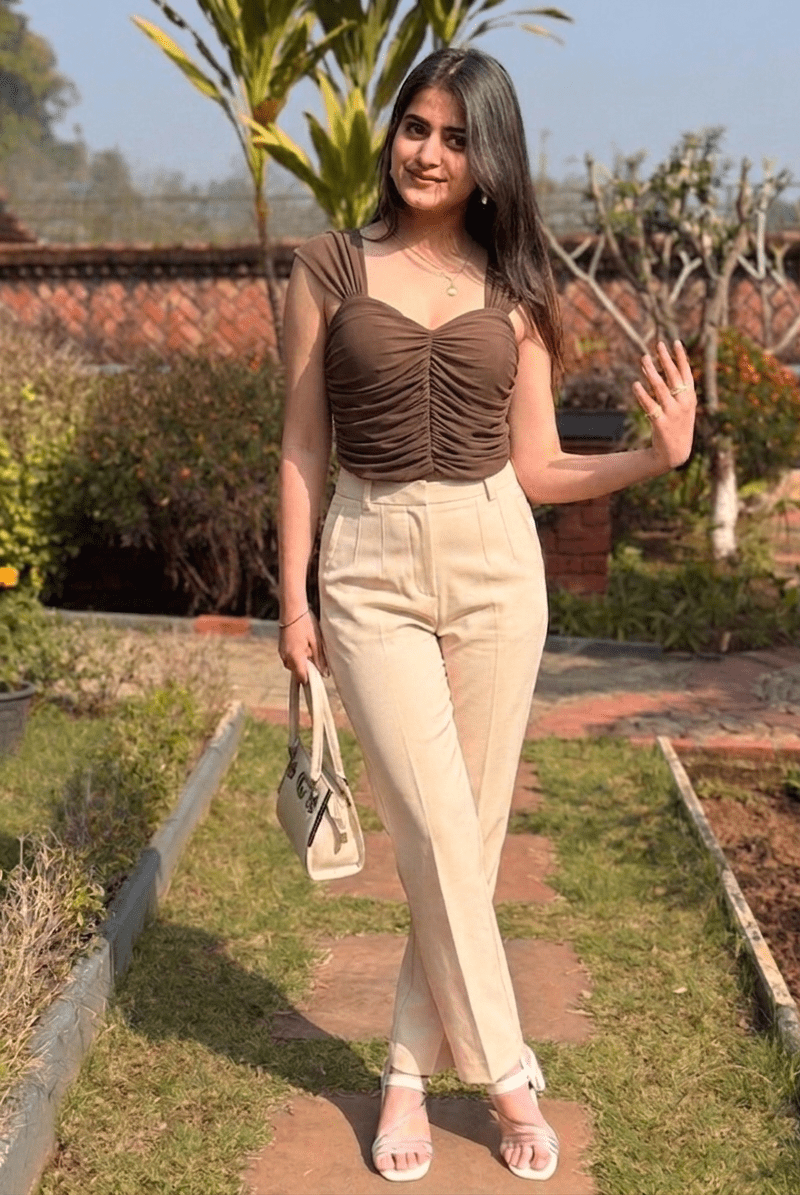 Brown sweetheart neck ruched top women buy online India