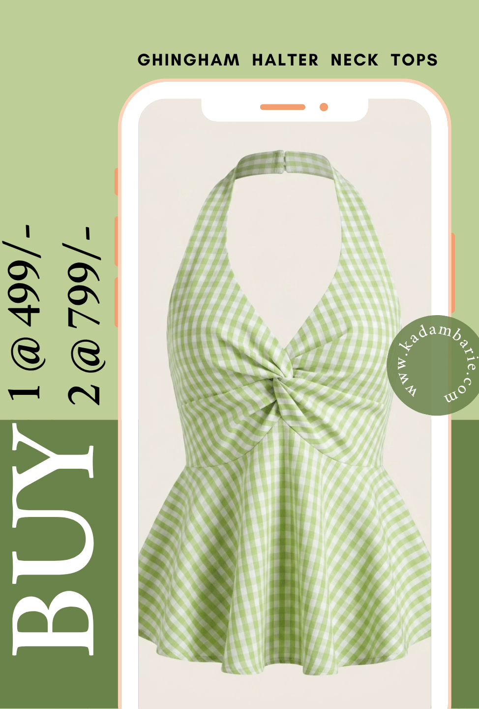 Pista Green checkered twist front halter top women