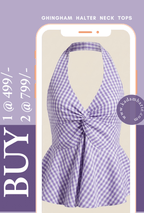 Lavender Gingham Halter Top | Checkered Twist Front Top | Kadambarie - Kadambarie | By Jiya Lal Kapoor & Grandson