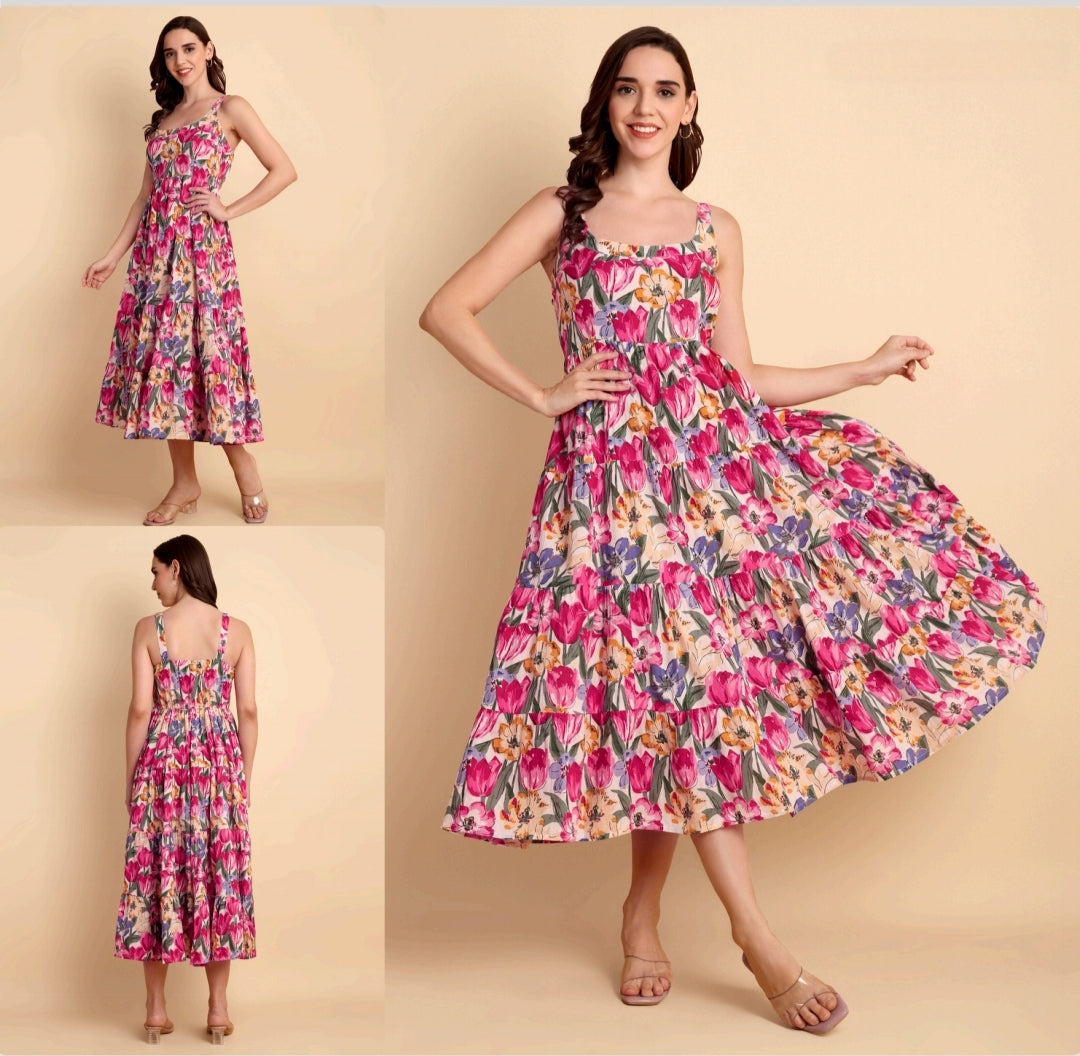 Blossom Breeze Floral Tiered Midi Dress
