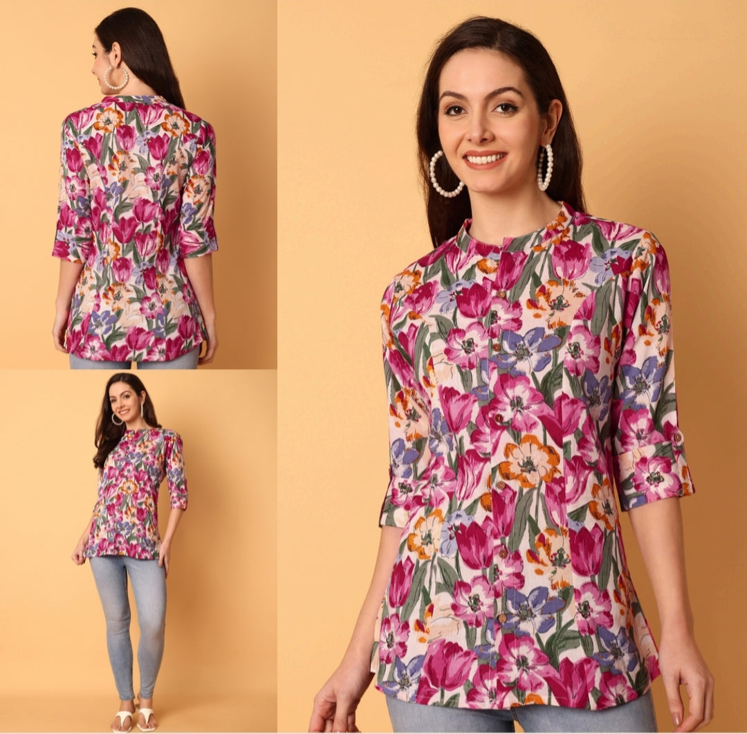 Blush Bloom Floral Printed Straight Kurti Top