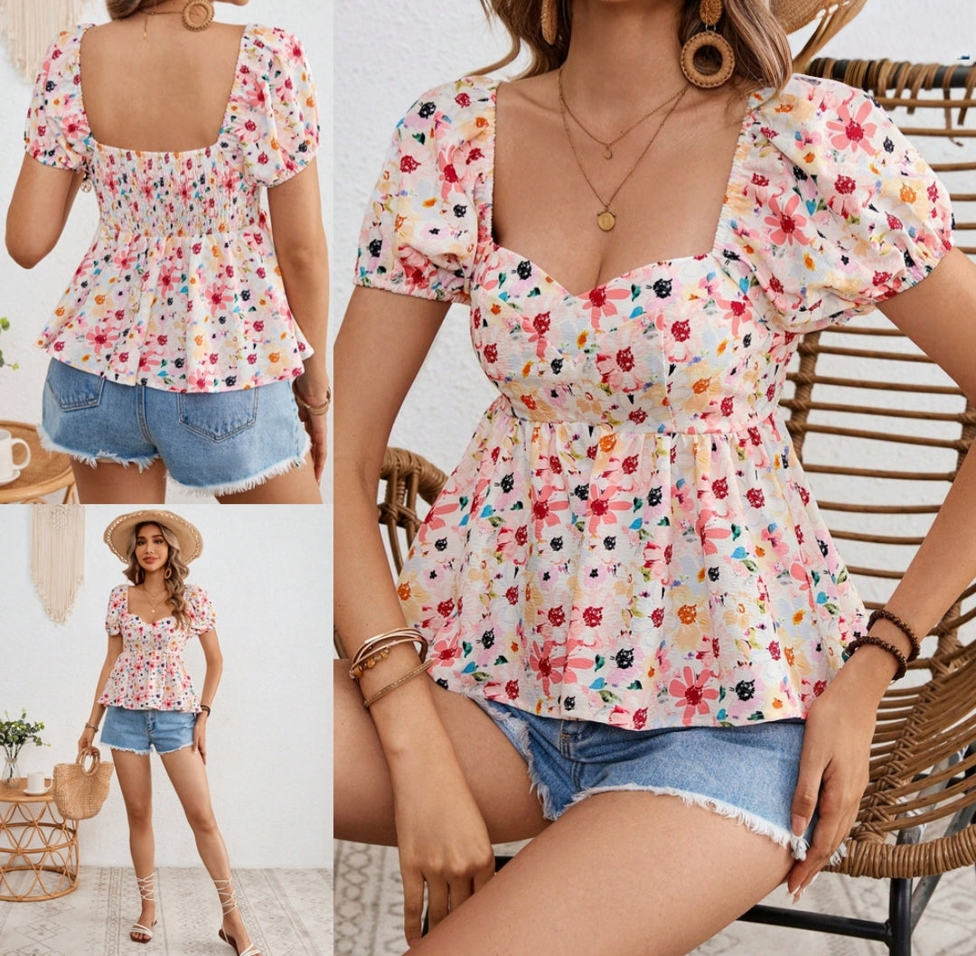 Blossom Breeze Floral Smocked Peplum Top
