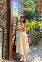 Cream Bow Front Tiered Midi Dress | Kadambarie - Kadambarie | By Jiya Lal Kapoor & Grandson