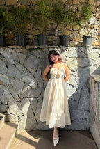 Cream Bow Front Tiered Midi Dress | Kadambarie - Kadambarie | By Jiya Lal Kapoor & Grandson