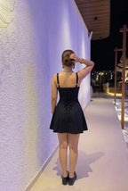Black Corset Mini Dress for Women | Sweetheart A - Line Short Dress | Kadambarie - Kadambarie | By Jiya Lal Kapoor & Grandson