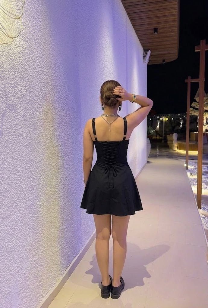 Black Corset Mini Dress for Women | Sweetheart A - Line Short Dress | Kadambarie - Kadambarie | By Jiya Lal Kapoor & Grandson