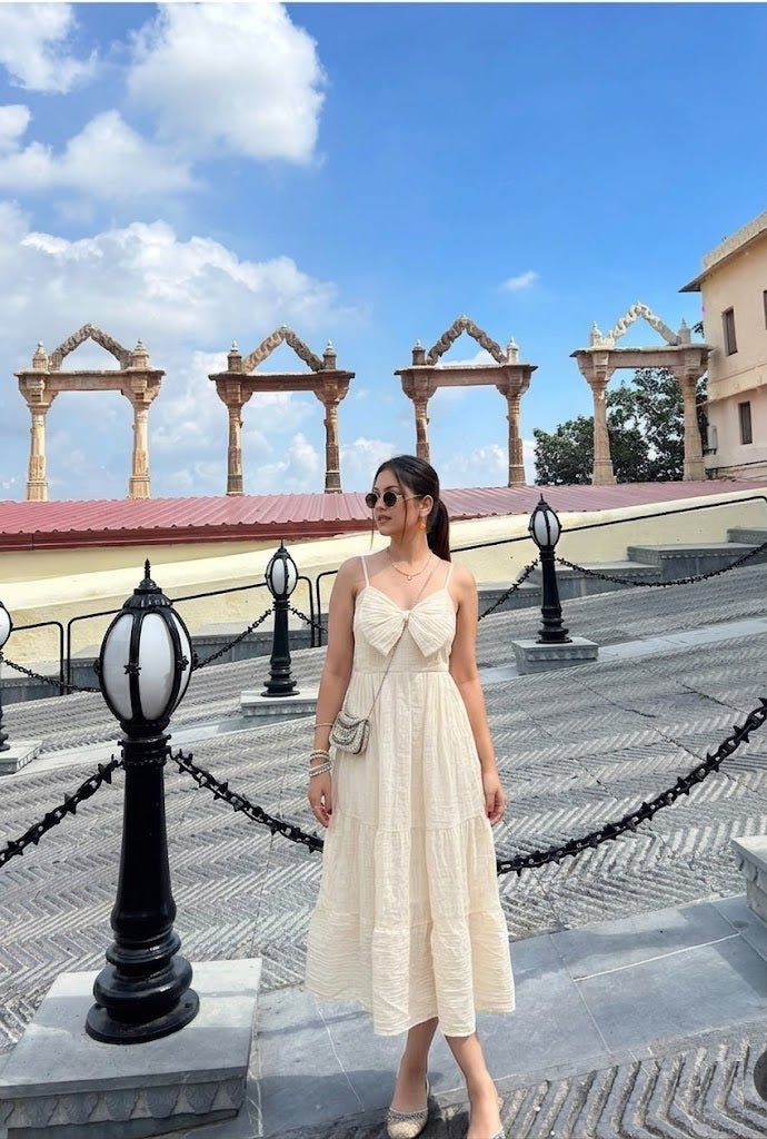 Cream Bow Front Tiered Midi Dress | Kadambarie - Kadambarie | By Jiya Lal Kapoor & Grandson