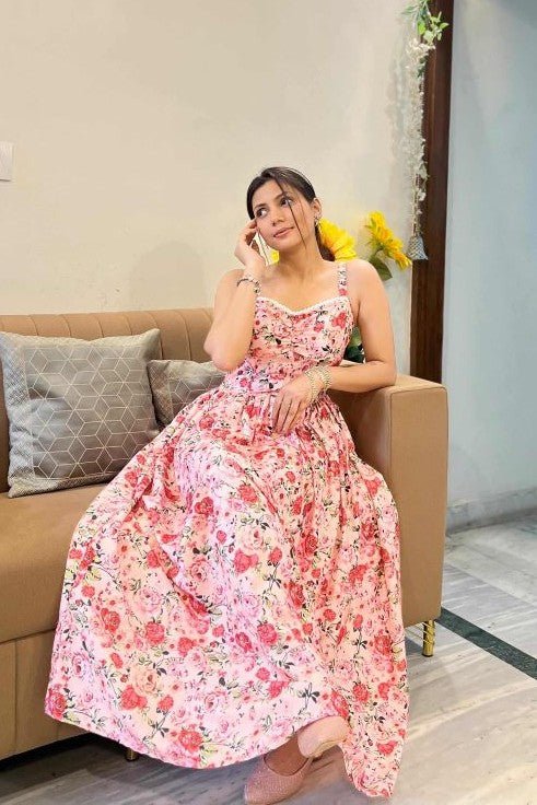 Floral Strappy Corset Maxi Dress for Women | Blush Rose Garden Long Dress | Kadambarie - Kadambarie | By Jiya Lal Kapoor & Grandson