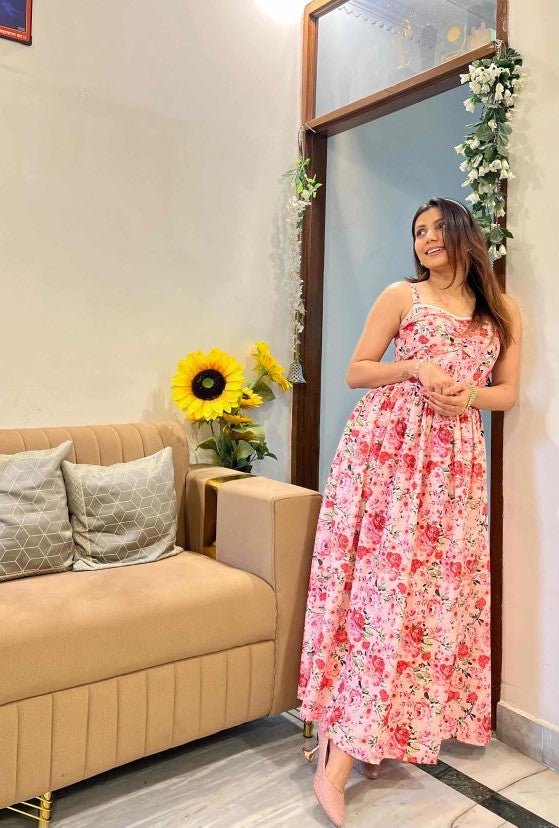 Floral Strappy Corset Maxi Dress for Women | Blush Rose Garden Long Dress | Kadambarie - Kadambarie | By Jiya Lal Kapoor & Grandson