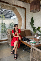 Red Corset Maxi Dress for Women | Scarlet Puff Sleeve Long Dress | Kadambarie - Kadambarie | By Jiya Lal Kapoor & Grandson