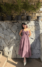 Mauve Bow Front Tiered Midi Dress | Kadambarie - Kadambarie | By Jiya Lal Kapoor & Grandson