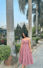 Mauve Bow Front Tiered Midi Dress | Kadambarie - Kadambarie | By Jiya Lal Kapoor & Grandson