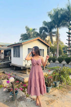 Mauve Bow Front Tiered Midi Dress | Kadambarie - Kadambarie | By Jiya Lal Kapoor & Grandson