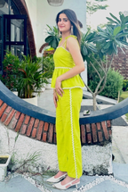 Neon Yellow Peplum Co - Ord Set | Cotton Cami and Trouser | Kadambarie - Kadambarie | By Jiya Lal Kapoor & Grandson