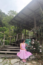 Pink Gingham Halter Maxi Dress for Women | Open Back Tie Dress India | Kadambarie