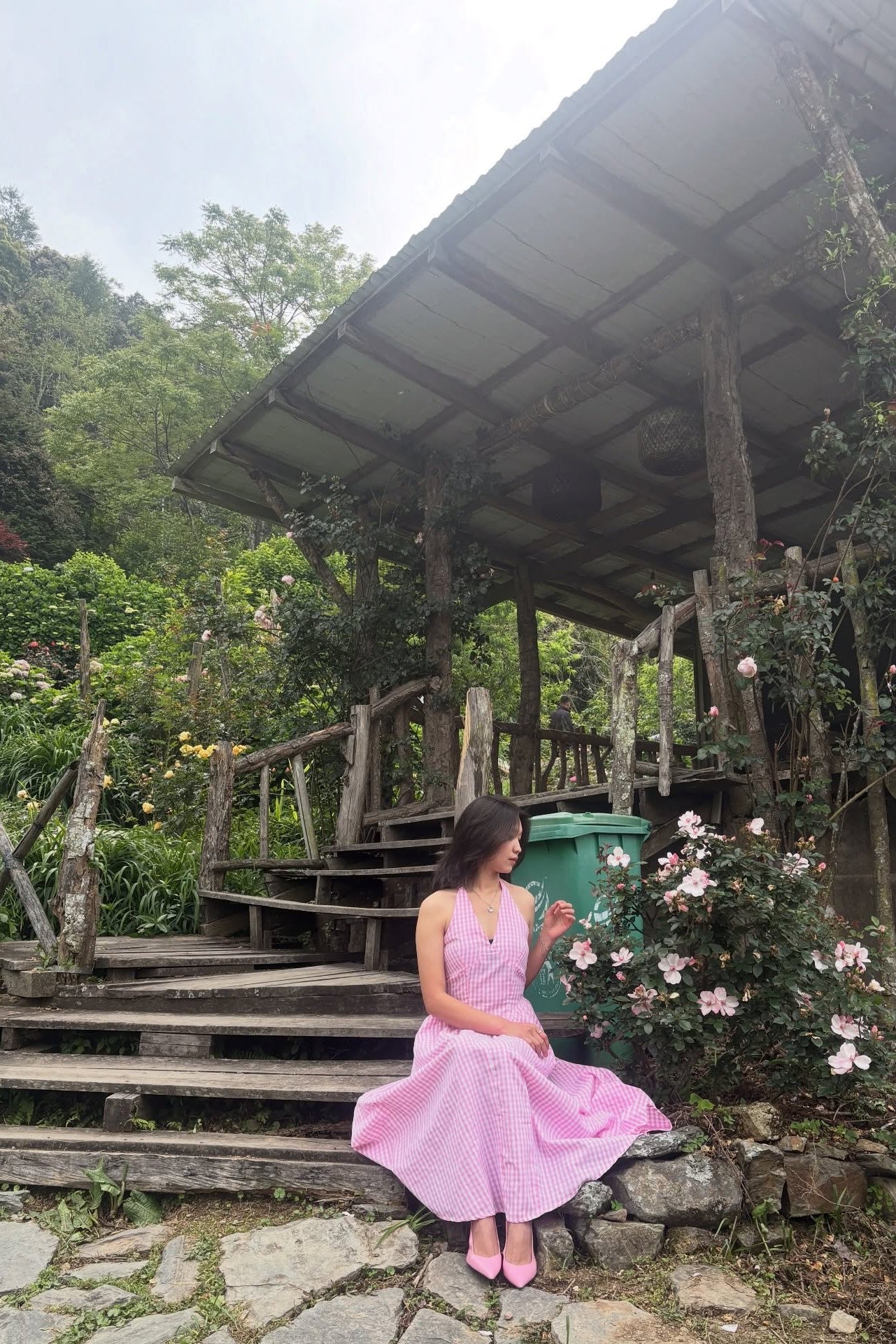 Pink Gingham Halter Maxi Dress for Women | Open Back Tie Dress India |   Kadambarie | By Jiya Lal Kapoor & Grandson