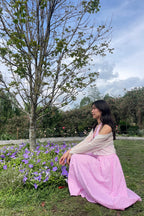 Pink Gingham Halter Maxi Dress for Women | Open Back Tie Dress India | Kadambarie