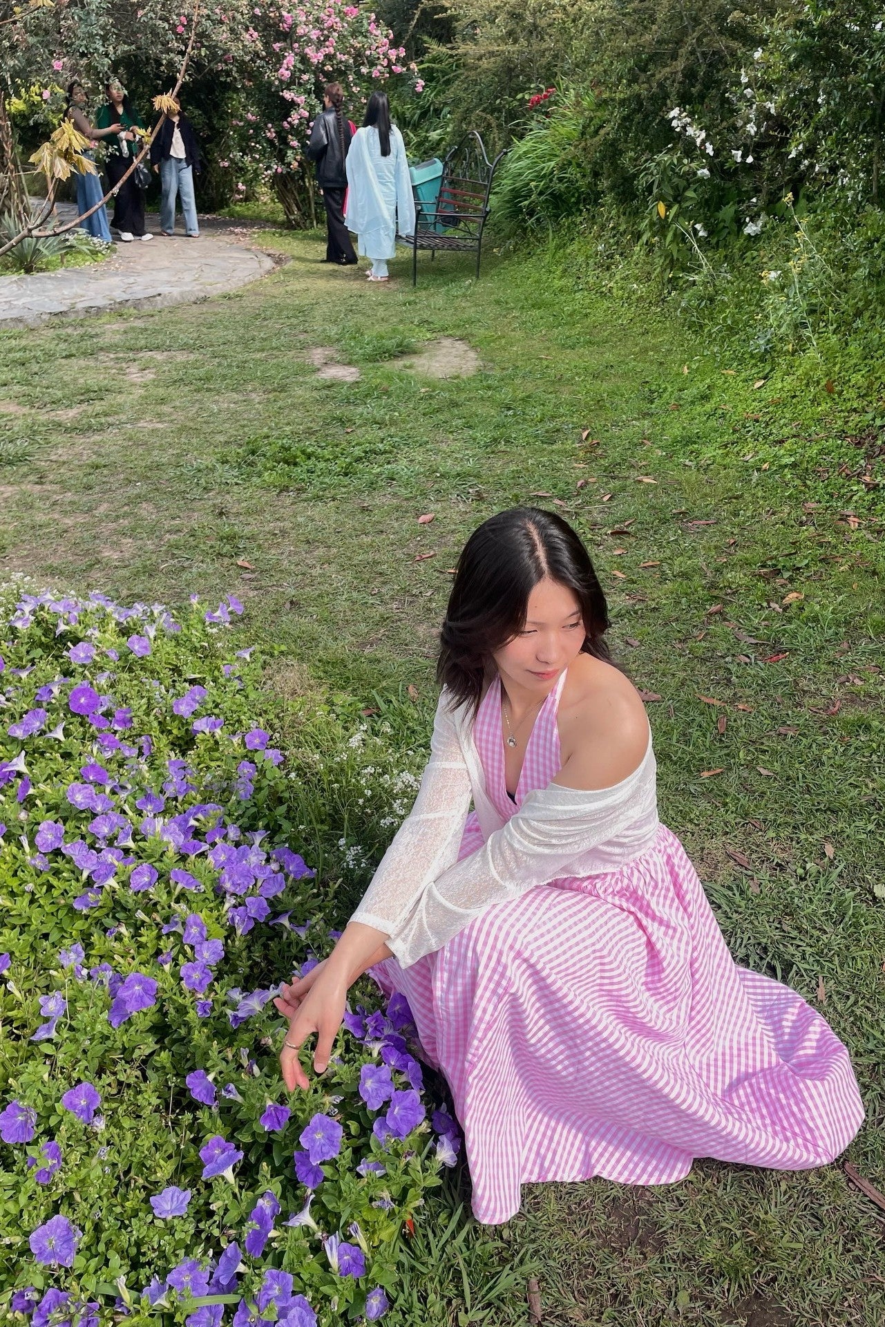 Pink Gingham Halter Maxi Dress for Women | Open Back Tie Dress India | Kadambarie