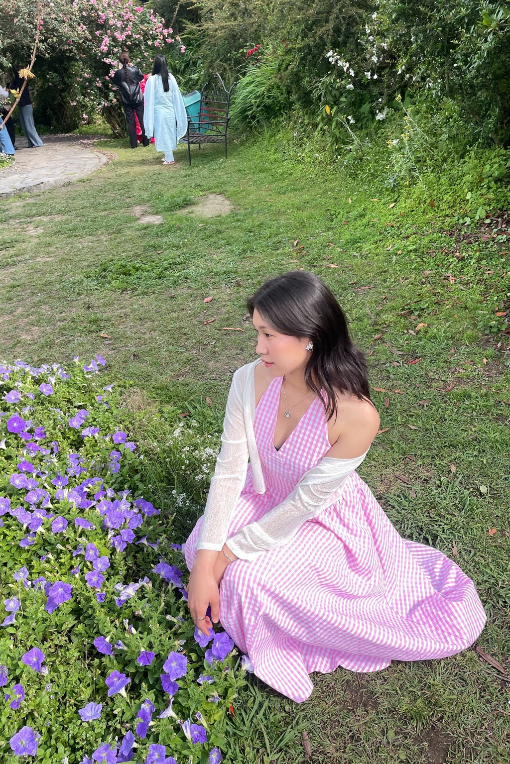 Pink Gingham Halter Maxi Dress for Women | Open Back Tie Dress India | Kadambarie
