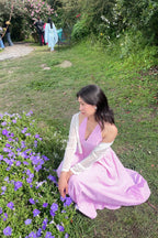 Pink Gingham Halter Maxi Dress for Women | Open Back Tie Dress India | Kadambarie