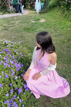 Pink Gingham Halter Maxi Dress for Women | Open Back Tie Dress India | Kadambarie