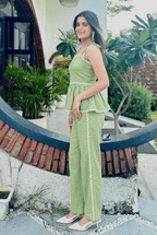 Pista Green Peplum Co - Ord Set | Cotton Cami and Trouser | Kadambarie - Kadambarie | By Jiya Lal Kapoor & Grandson