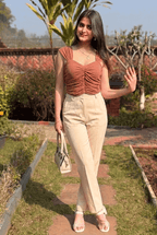 Rust Padded Sweetheart Crop Top | Strappy Top | Kadambarie - Kadambarie | By Jiya Lal Kapoor & Grandson