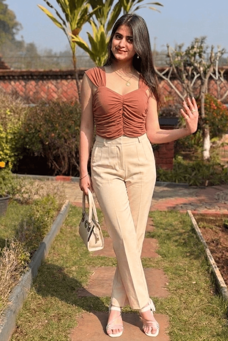 Rust ruched crop top women India Kadambarie
