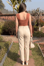Rust Padded Sweetheart Crop Top | Strappy Top | Kadambarie - Kadambarie | By Jiya Lal Kapoor & Grandson