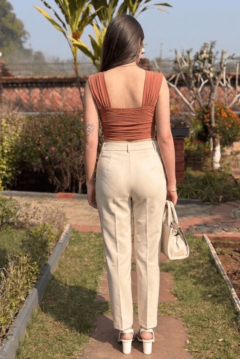 Rust ruched crop top women India Kadambarie