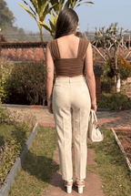 Silk Brown Padded Sweetheart Crop Top | Strappy Top | Kadambarie - Kadambarie | By Jiya Lal Kapoor & Grandson