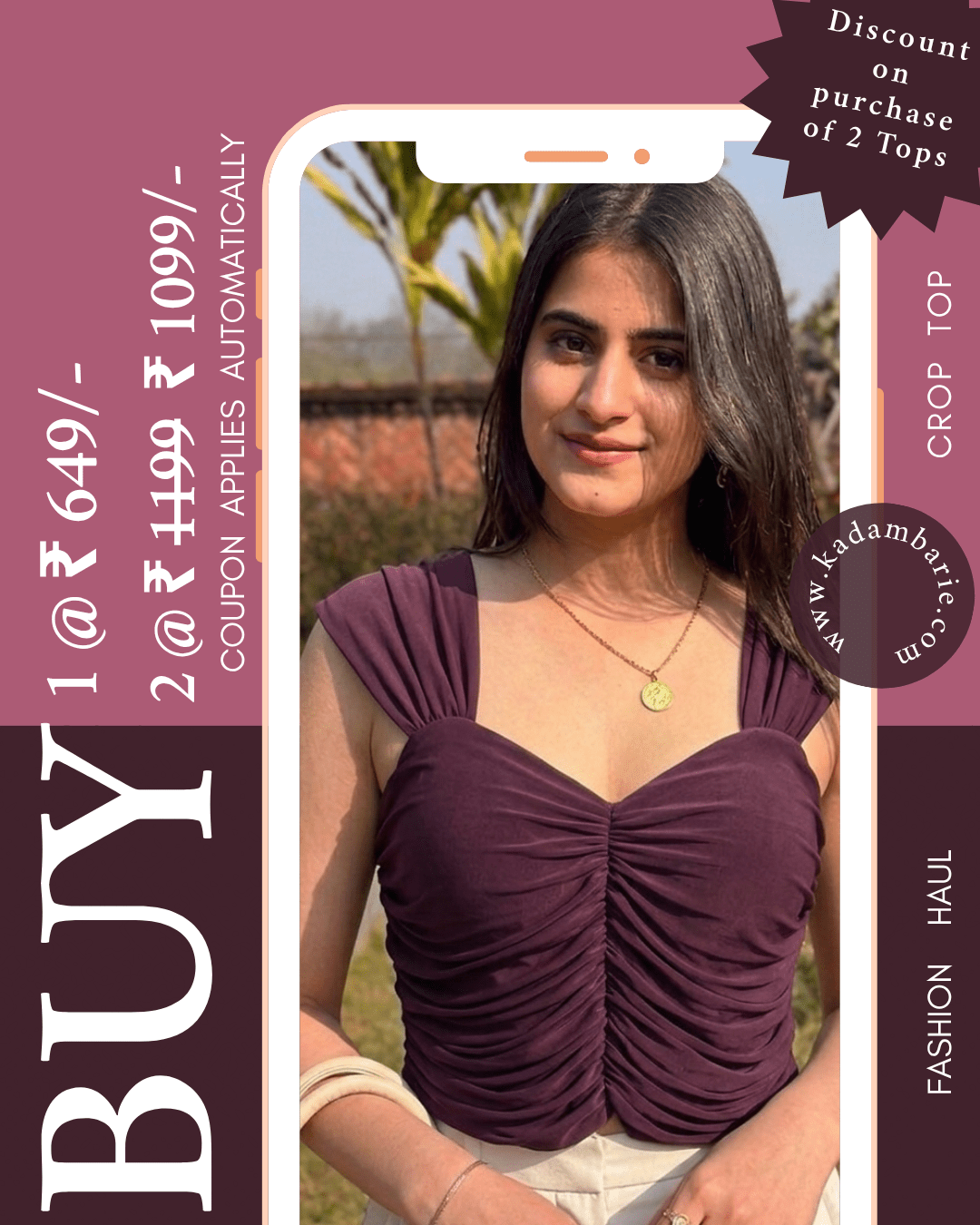 wine colour padded crop top India kadambarie