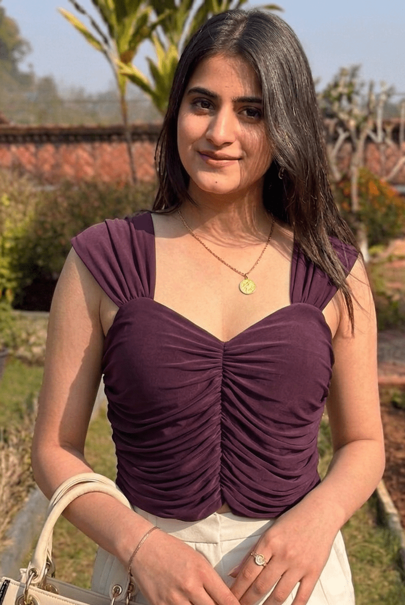 Wine ruched crop top women India Kadambarie