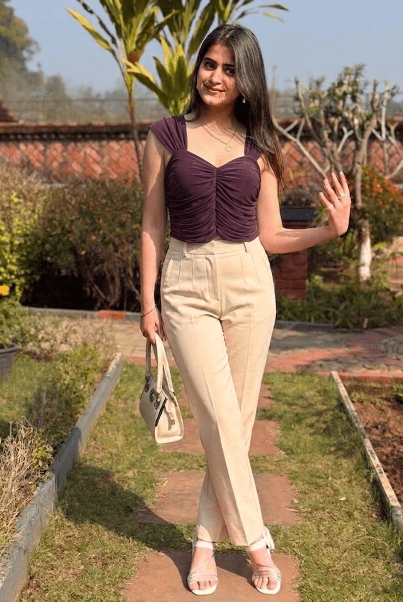 Wine sweetheart neck ruched top women buy online India