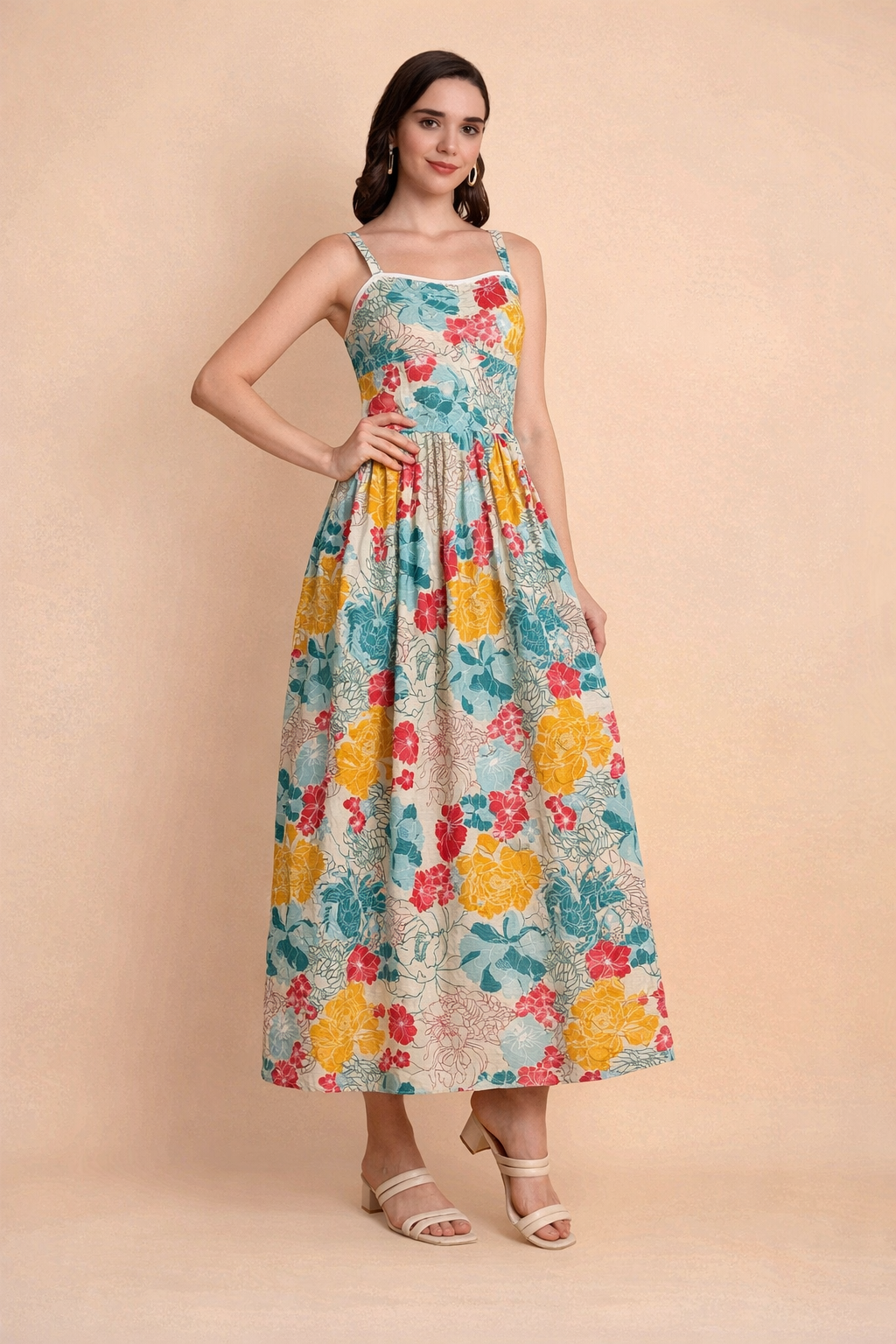 Pastel Bloom Floral Strappy Maxi Dress