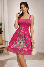 Paisley Smocked Mini Dress for Women | Printed Short Dress India | Kadambarie - Kadambarie | By Jiya Lal Kapoor & Grandson