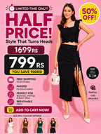 Black Ribbed Ruched Midi Skirt Co-Ord Set | Scallop Crop Top with Side Slit | Kadambarie