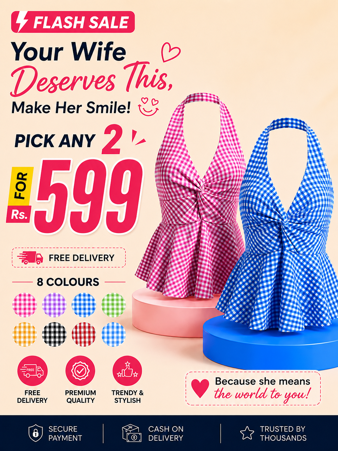 Gingham Halter Top - Pack of 2 | Blue & Pink