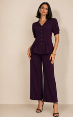Dark Plum Peplum Co-ord Set | Kadambarie