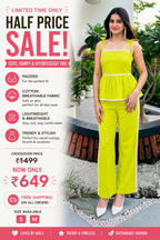 Neon Yellow Peplum Co-Ord Set | Cotton Cami and Trouser | Kadambarie