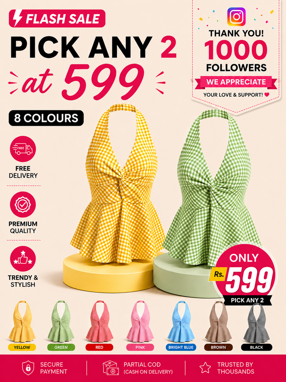 Gingham Halter Top - Pack of 2 | Yellow & Green