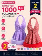 Gingham Halter Top - Pack of 2 | Red & Lavender